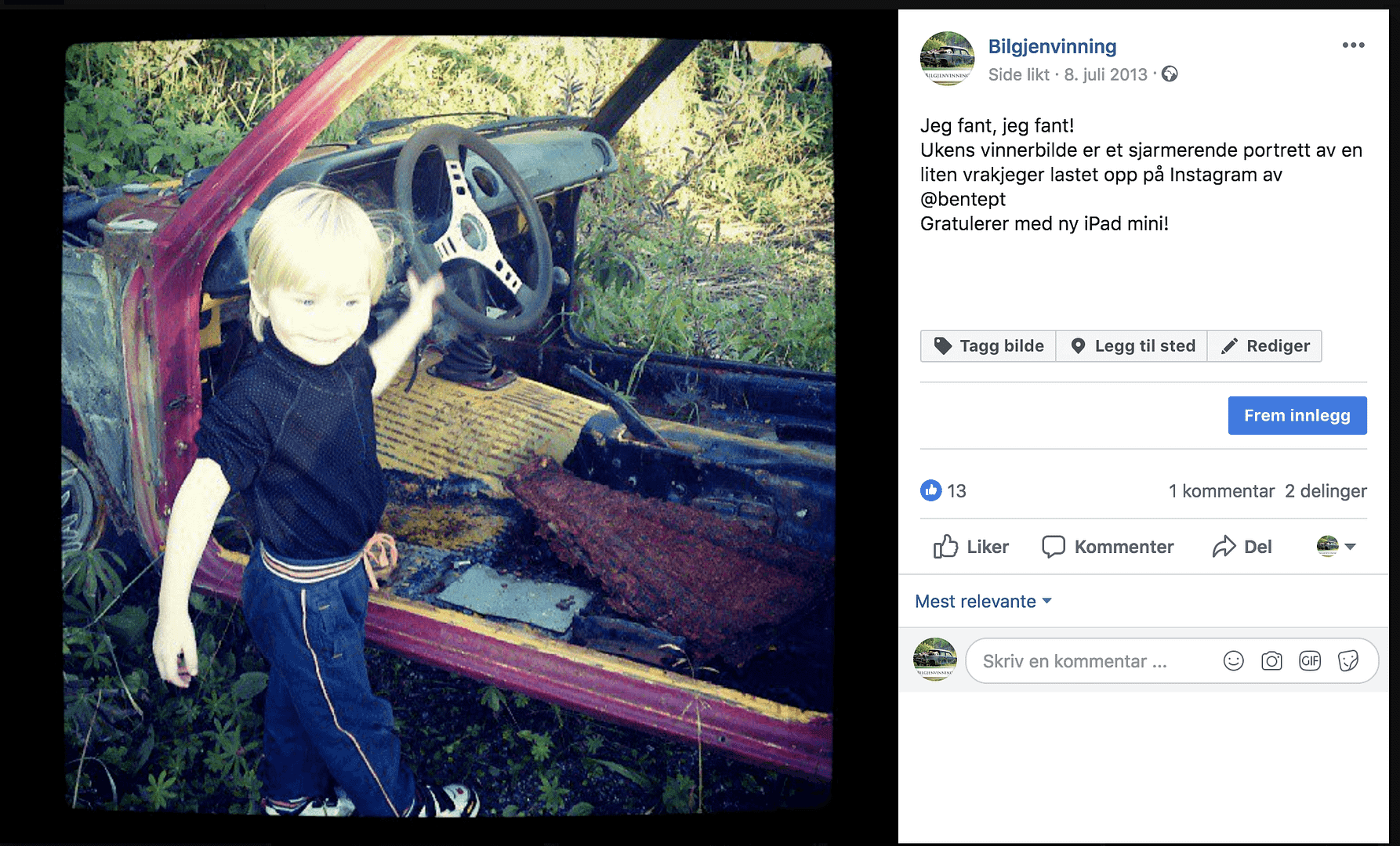 Bilgjenvinning - instagramkomkurranse Ownomics Digital